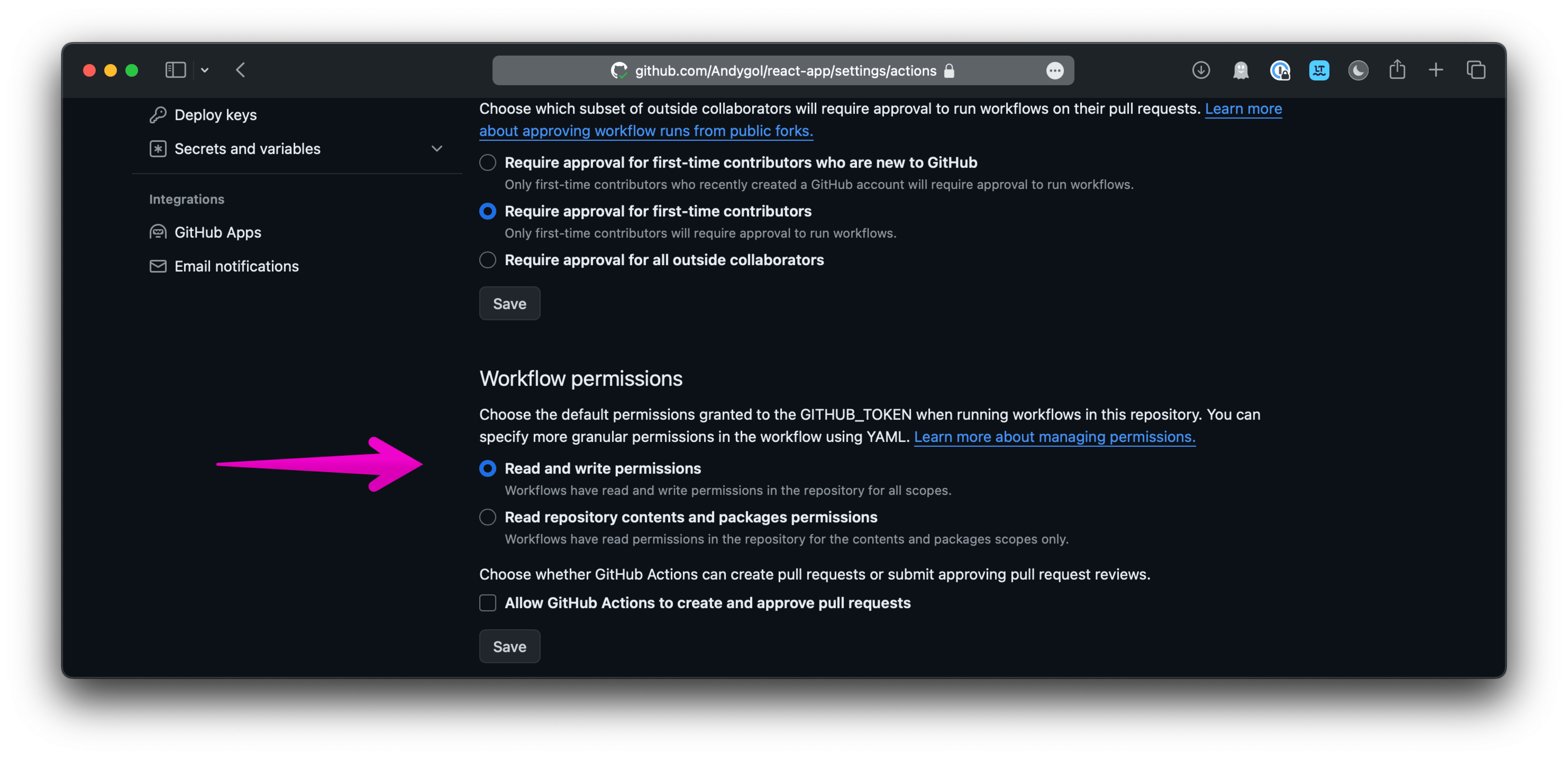 GitHub Actions Permissions