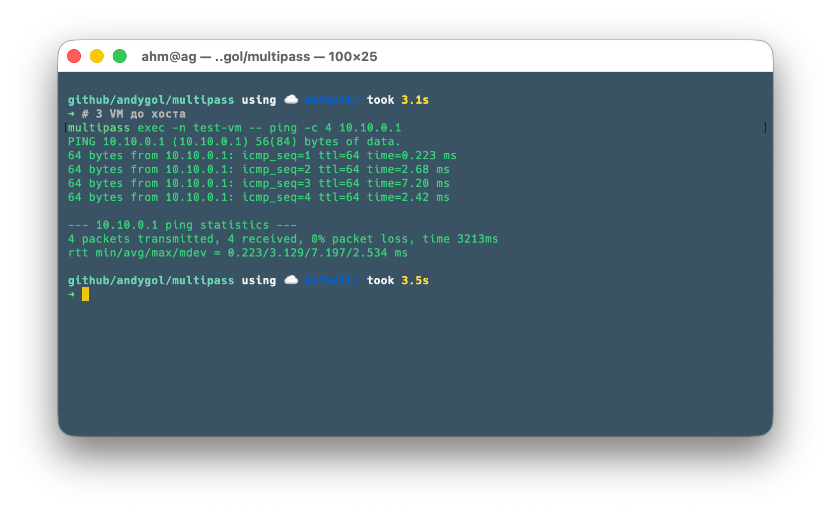 ping from VM to host