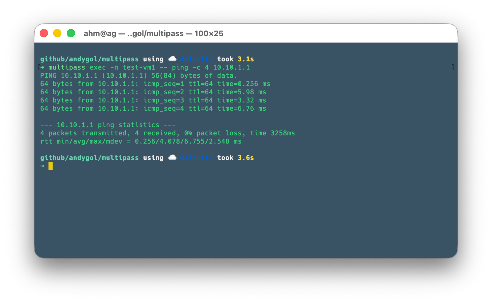 ping from VM1 to host
